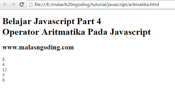 Belajar Javascript Part 4 : Operator Aritmatika Pada Javascript
