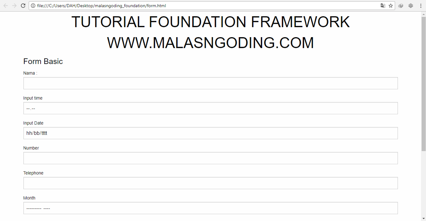Membuat form input sederhana dengan framework foundation