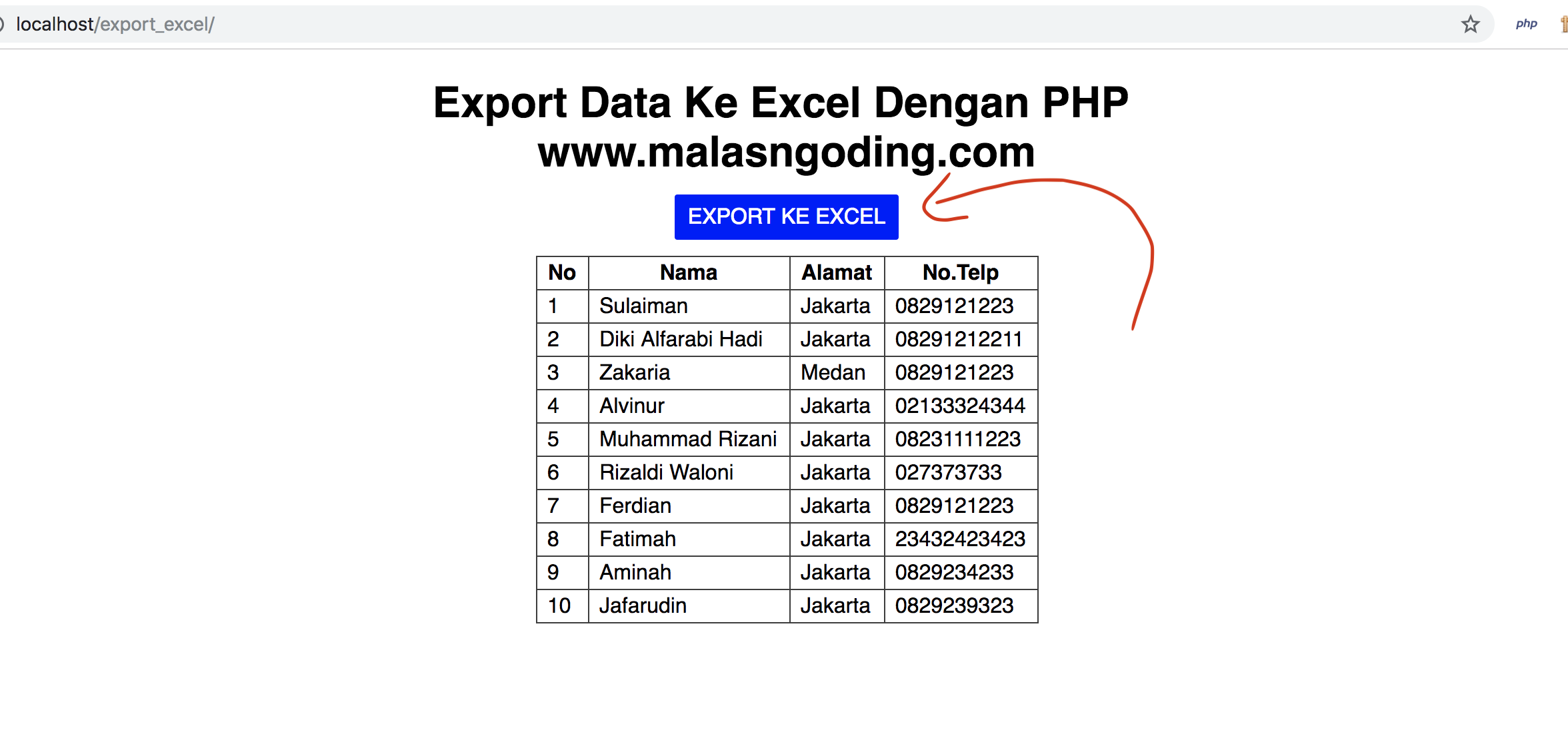 Export Data Ke Excel Dari Database Dengan PHP dan MySQLi