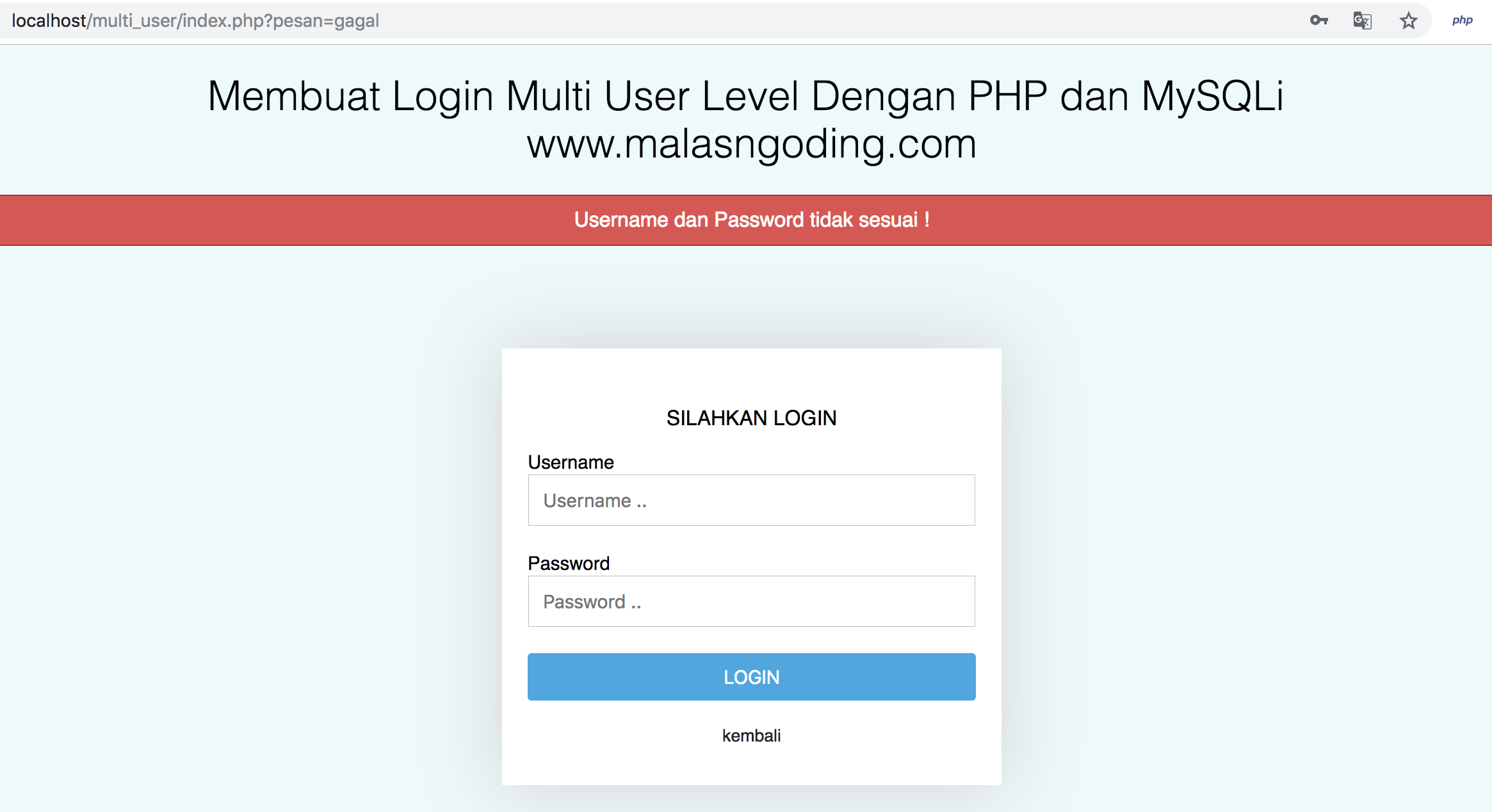 membuat validasi login dengan php dan mysqli