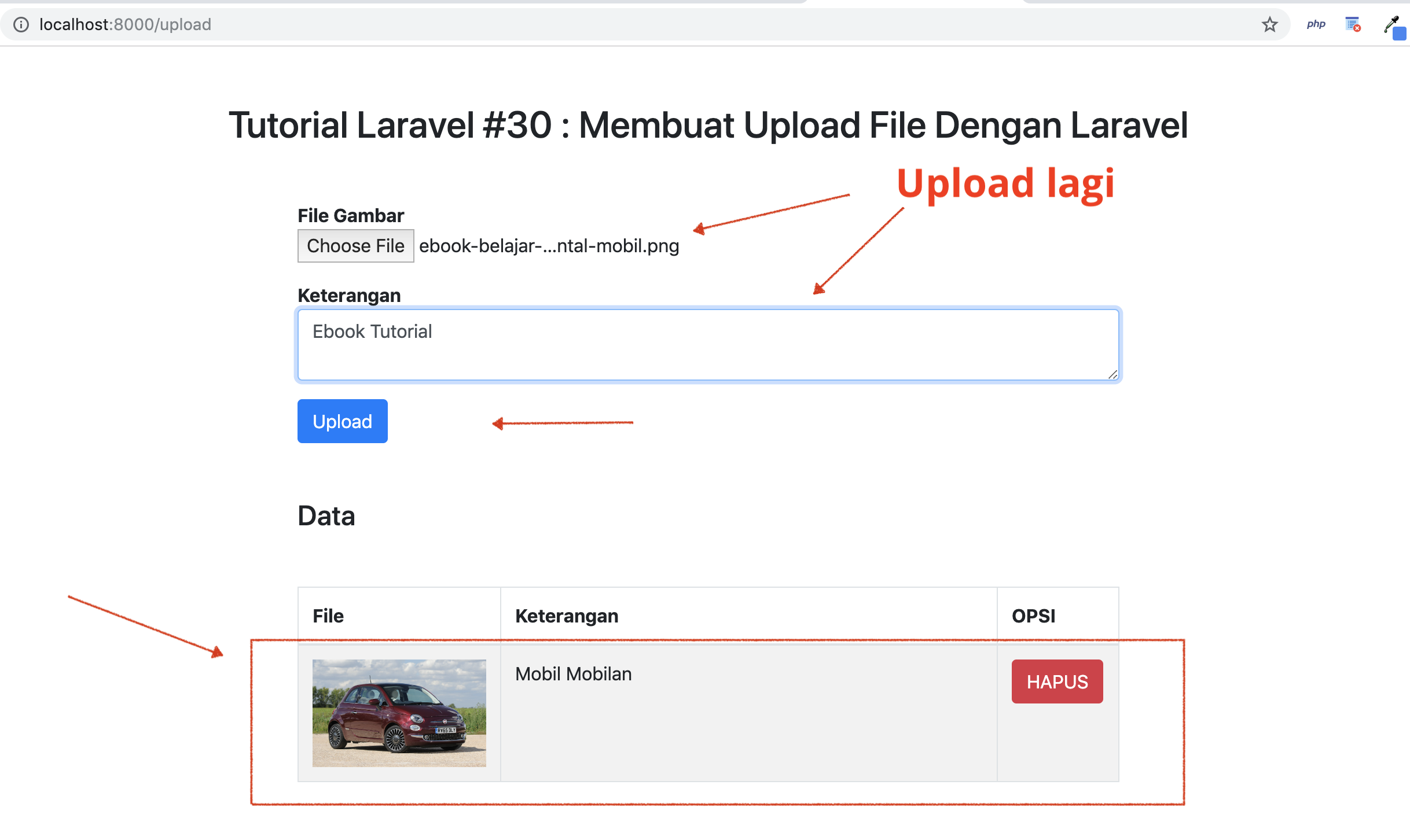 upload file ke database laravel