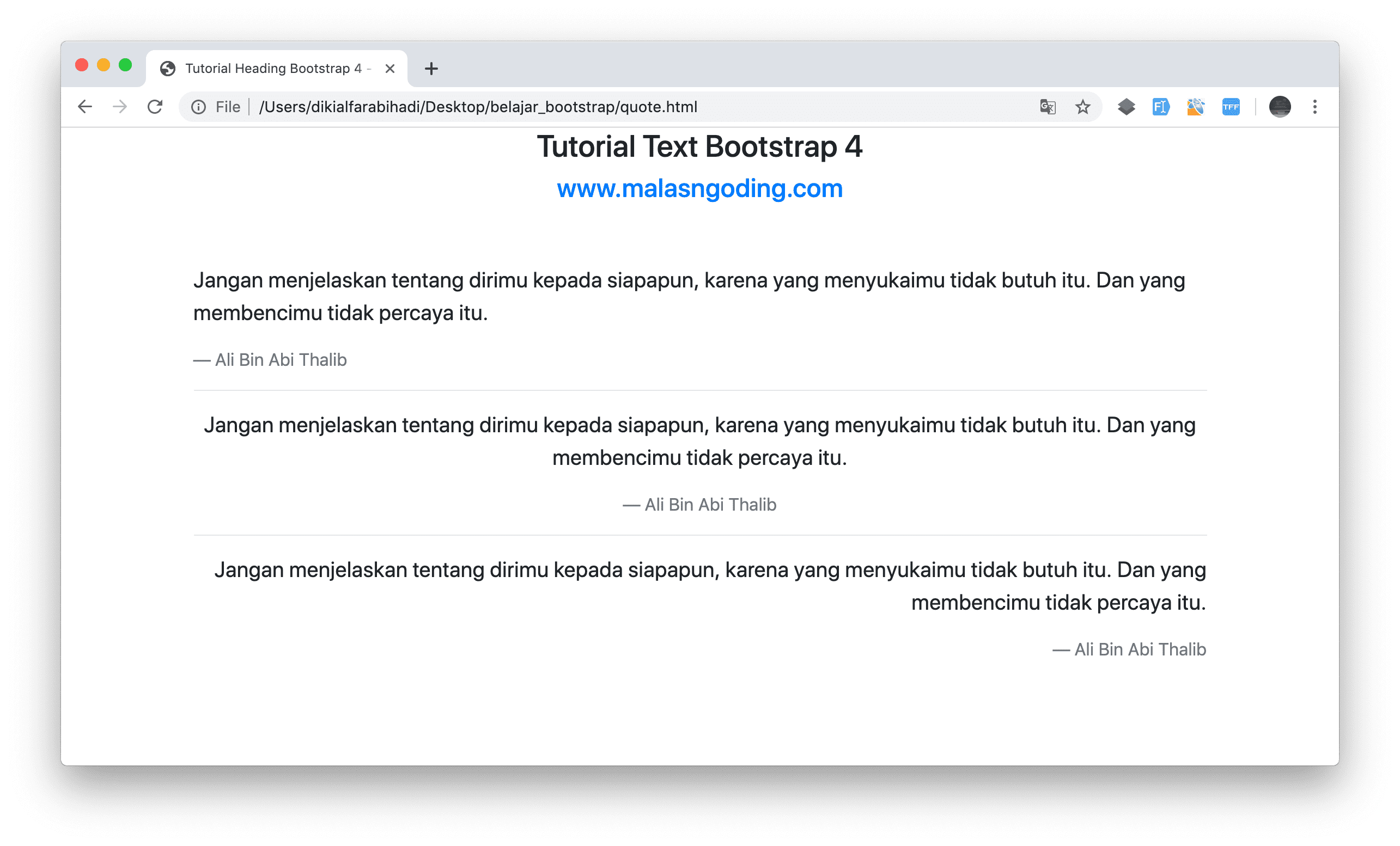 text quote bootstrap 4