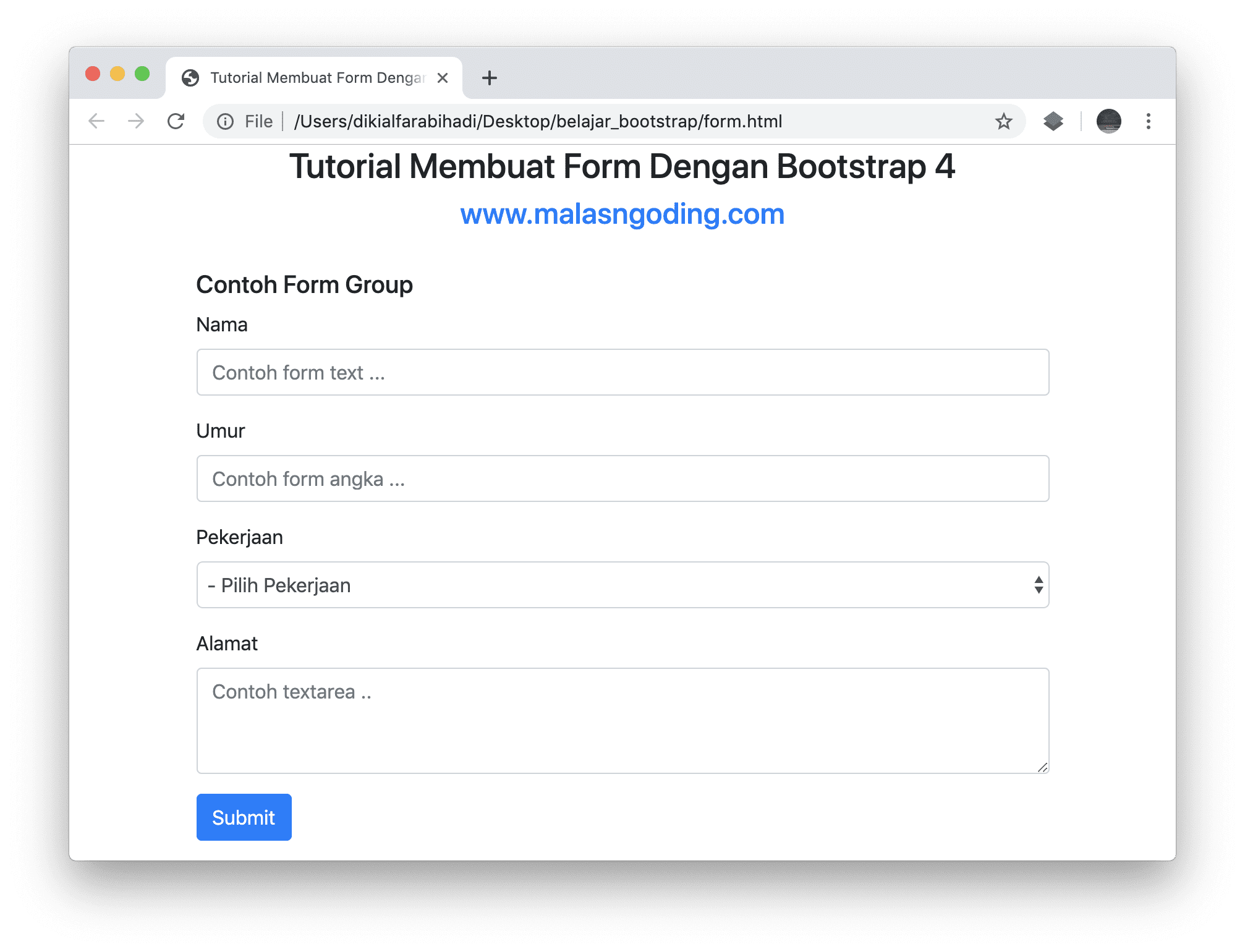 contoh form group bootstrap 4