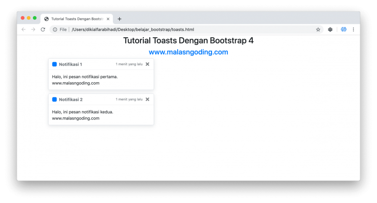 Tutorial Bootstrap 4 #33 : Toasts Bootstrap 4 - Malas Ngoding