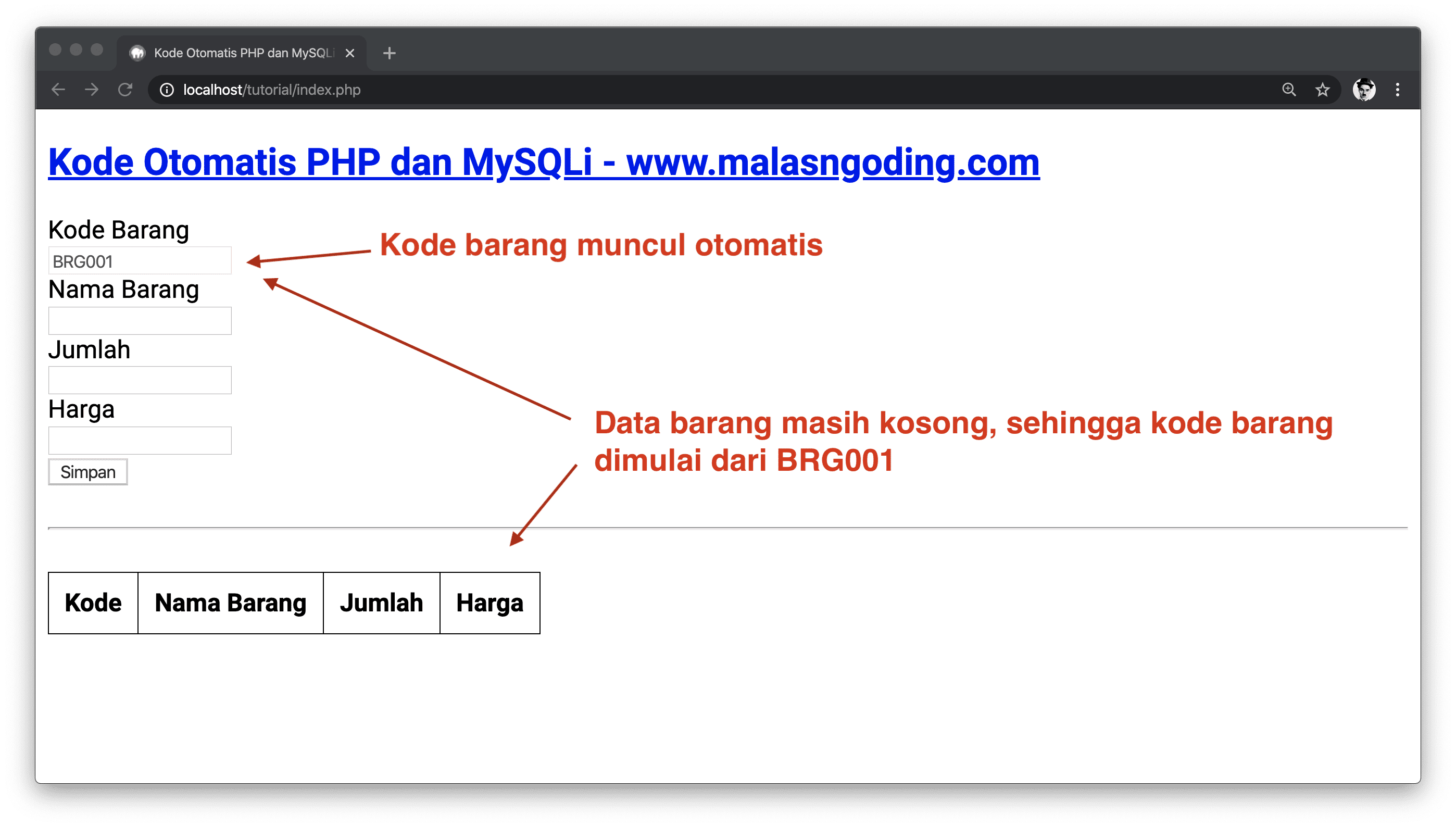 Menginput Kode Barang Otomatis Dengan PHP dan MySQLi